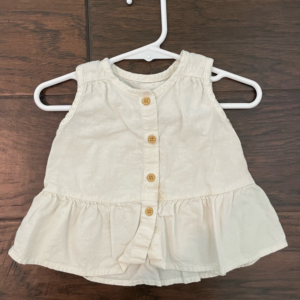 Cream Peplum Blouse with Buttons